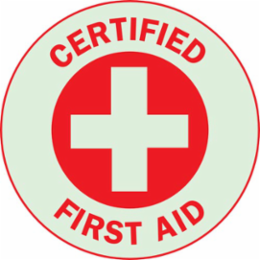 Hard Hat Label, 2 Inch Diameter, Retroreflective Fluorescent Red, CERTIFIED FIRST AID
