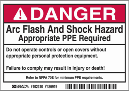 DANGER Arc Flash and Shock Hazard Label, 3.5 Inch H x 5 Inch W, Roll of 100, Self-Adhesive