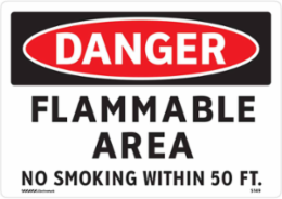 DANGER Flammable Area No Smoking Within 50 Ft Sign, 7" H x 10" W, Self Sticking Vinyl