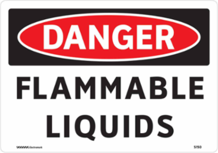 DANGER Flammable Liquids Sign, 7" H x 10" W, Black/Red on White, Vinyl
