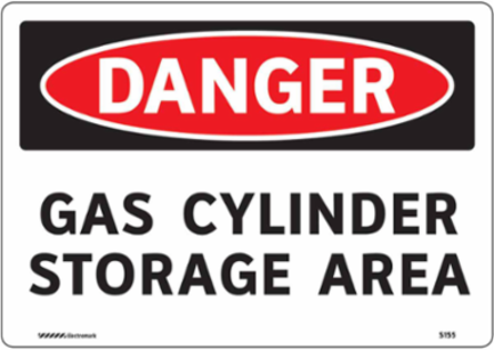 DANGER Gas Cylinder Storage Area Sign, 7" H x 10" W, Vinyl