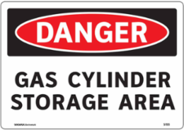 DANGER Gas Cylinder Storage Area Sign, 7" H x 10" W, Vinyl