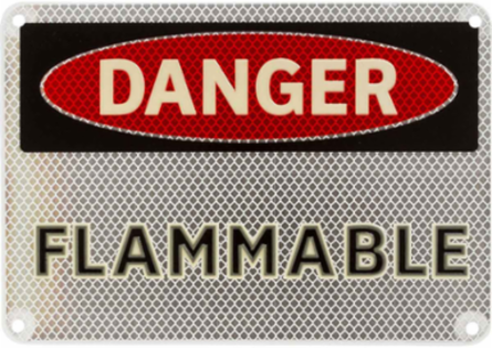 DANGER Flammable Sign, 7" H x 10" W, Black/Red on Glow
