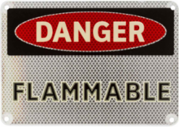 DANGER Flammable Sign, 7" H x 10" W, Black/Red on Glow