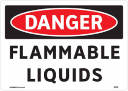 DANGER Flammable Liquids Sign, 7" H x 10" W, Black/Red on Glow, Aluminum