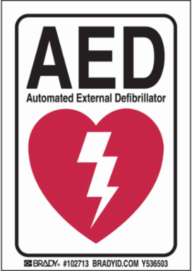 AED Safety Sign, 5 Inch H x 3.5 Inch W, Black/Red on White, Outdoor Use