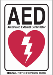 AED Safety Sign, 5 Inch H x 3.5 Inch W, Black/Red on White, Outdoor Use