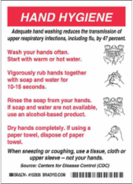 HAND HYGIENE Sign, 7" H x 5" W x 0.004" D, Vinyl, Pack of 10 Each