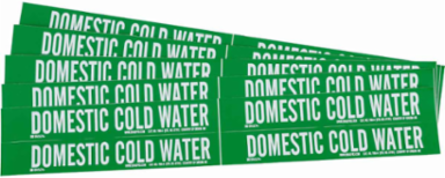 Self-Adhesive Pipe Marker: DOMESTIC COLD WATER, 1.125" H x 7" W, Pack of 5 Each, Fits Pipes 0.75" Dia. Thru 2.375" Dia.