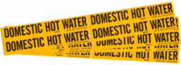 Self-Adhesive Pipe Marker: DOM HOT WATER, 1.125" H x 7" W, Pack of 5 Each, Fits Pipes 0.75" Dia. Thru 2.375" Dia.