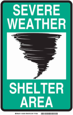 SEVERE WEATHER SHELTER AREA Sign, 14" H x 10" W x 0.06" D