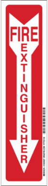 Fire Extinguisher Sign, 14" H x 3.5" W x 0.008" D, Red on Glow, Polyester