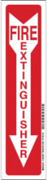 Fire Extinguisher Sign, 14" H x 3.5" W x 0.008" D, Red on Glow, Polyester