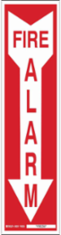Fire Alarm Sign, 14" H x 3.5" W x 0.006" D, White on Red, Polyester