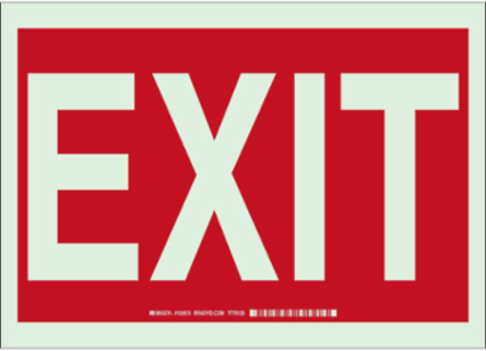 BradyGlo Exit Sign, 10 Inch H x 14 Inch W, Glow in the Dark Red, 0.063 Inch Thickness