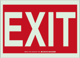 BradyGlo Exit Sign, 10 Inch H x 14 Inch W, Glow in the Dark Red, 0.063 Inch Thickness
