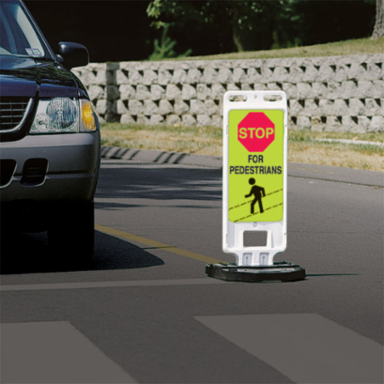 STOP For Pedestrians Sign, 40" H x 14" W x 0.090" D, Fluorescent Yellow/Green
