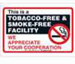 This Is A Tobacco-Free & Smoke-Free Facility We Appreciate Your Cooperation Sign, 10" H x 14" W x 0.06" D, Black/Red on White