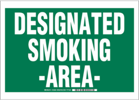 Designated Smoking Area Sign, 14" H x 10" W x 0.06" D, Polystyrene