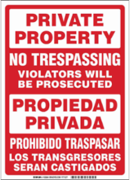 Bilingual No Trespassing Sign 14 Inch H x 10 Inch W, Polystyrene
