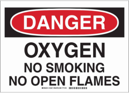 DANGER Oxygen No Smoking No Open Flames Sign, 10" H x 14" W x 0.06" D, Polystyrene