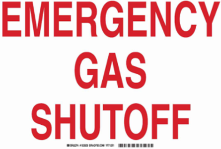 Emergency Gas Shutoff Sign, 14" H x 10" W x 0.006" D, Polyester