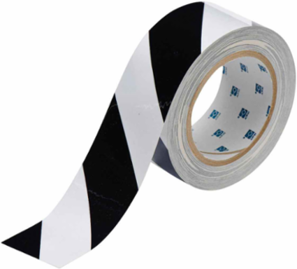 ToughStripe® Floor Marking Tape Roll - Polyester, Diagonal Stripes, Black on White, 2" x 100'