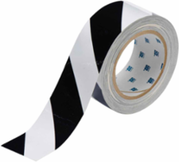ToughStripe® Floor Marking Tape Roll - Polyester, Diagonal Stripes, Black on White, 2" x 100'