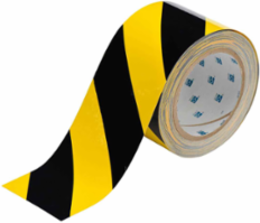 ToughStripe® Floor Marking Tape Roll - Polyester, Diagonal Stripes, Black on Yellow, 3" x 100'