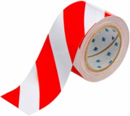 ToughStripe® Floor Marking Tape Roll - Polyester, Diagonal Stripes, Red on White, 3" x 100'