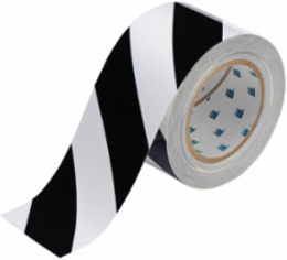 ToughStripe® Floor Marking Tape Roll - Polyester, Diagonal Stripes, Black on White, 3" x 100'