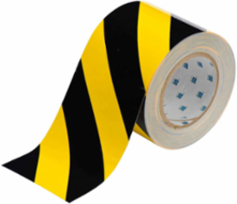 ToughStripe® Floor Marking Tape Roll - Polyester, Diagonal Stripes, Black on Yellow, 4" x 100'