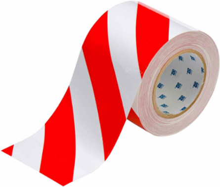 ToughStripe® Floor Marking Tape Roll - Polyester, Diagonal Stripes, Red on White, 4" x 100'