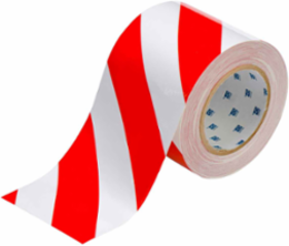 ToughStripe® Floor Marking Tape Roll - Polyester, Diagonal Stripes, Red on White, 4" x 100'