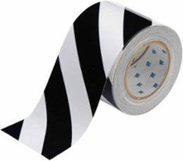 ToughStripe® Floor Marking Tape Roll - Polyester, Diagonal Stripes, Black on White, 4" x 100'