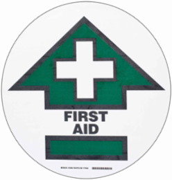 Floor Safety Sign, 17" Dia x 0.011" D, Polyester, Black/Green on White