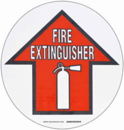 Fire Extinguisher Up Arrow Sign, 17" Dia x 0.011" D, Black/Red on White, Polyester