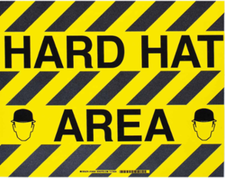 Floor Safety Hard Hat Area Sign, 14" H x 18" W x 0.011" D, Polyester