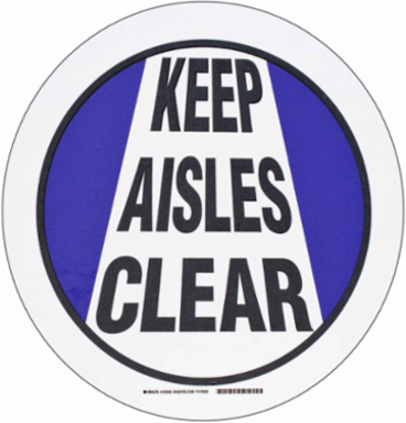 Floor Safety Sign, 17" Dia x 0.011" D, Polyester, Black/Blue on White