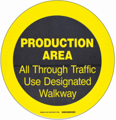 PRODUCTION AREA Floor Safety Sign, 17" Dia x 0.011" D, Polyester
