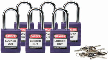 Nonconductive Nylon Padlock - 1.75 in H x 1.5 in W x 0.8 in D, 6-Pin Cylinder, Keyed Different