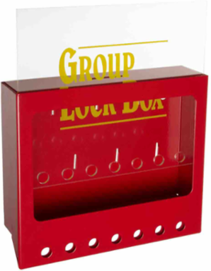 Metal Wall Lockout Box - 7 in H x 8 in W x 2.25 in, Powder Coated Steel, 7 Key Hooks
