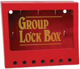 Metal Wall Lockout Box - 7 in H x 8 in W x 2.25 in, Powder Coated Steel, 7 Key Hooks