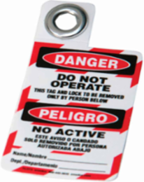 Bilingual Lockout Tag 3 in x 2 in with 3/8 Inch Grommet and Write-On Area