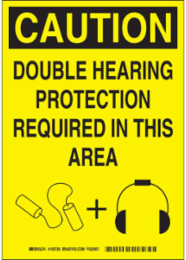 CAUTION Double Hearing Protection Sign 20 Inch H x 14 Inch W Fiberglass