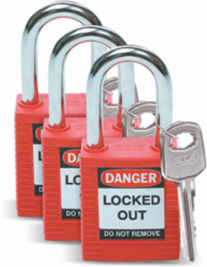 Nonconductive Nylon Padlocks, 6-Pin Cylinder, 1.5 Inch Shackle Clearance, Keyed Alike