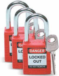 Nonconductive Nylon Padlocks, 6-Pin Cylinder, 1.5 Inch Shackle Clearance, Keyed Alike