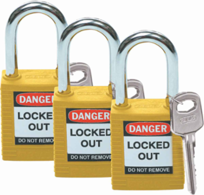 Nonconductive Nylon Padlocks - 1.75 in H x 1.5 in W, 1.5 in Shackle Clearance, Keyed Alike