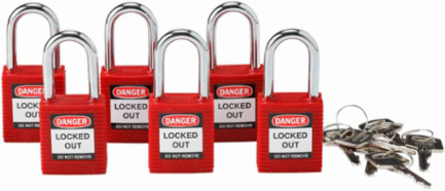 Nonconductive Nylon Padlock - 6-Pin Cylinder, 1.5 in Shackle Clearance, Keyed Alike