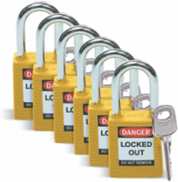 Nonconductive Nylon Padlock - 6-Pin Cylinder, 1.5 Inch Shackle Clearance, Keyed Alike
